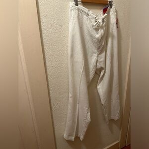 Havanera Pants Women White Linen/ Viscose Blend Drawstring Wide Leg NWT Size XL